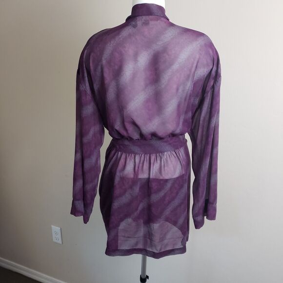 Victoria's Secret Purple & Gray Sheer Robe One Size Attached Belt Striped - Picture 5 of 10